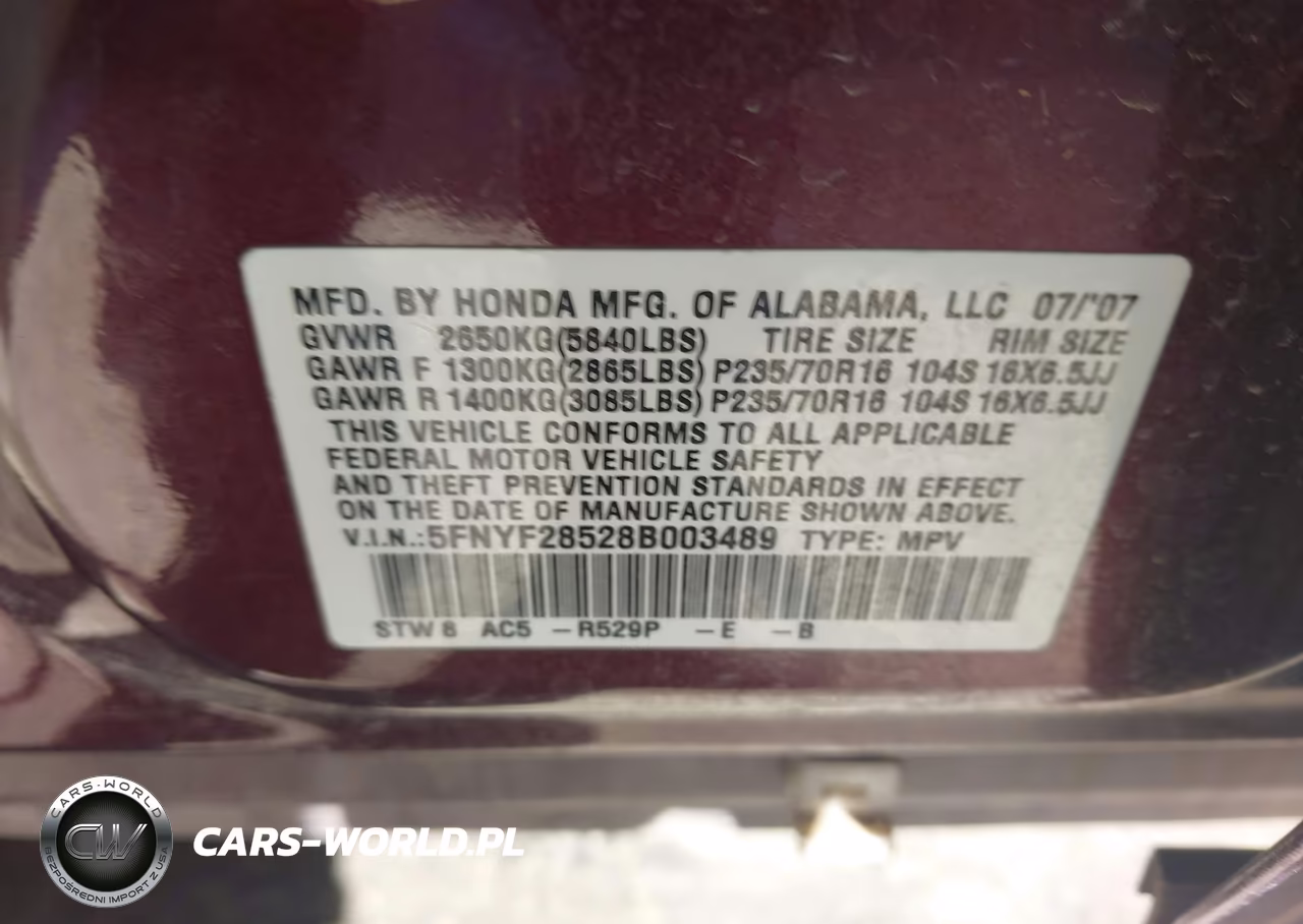 2008 Honda Pilot Ex-L VIN:5FNYF28528B003489 - 9