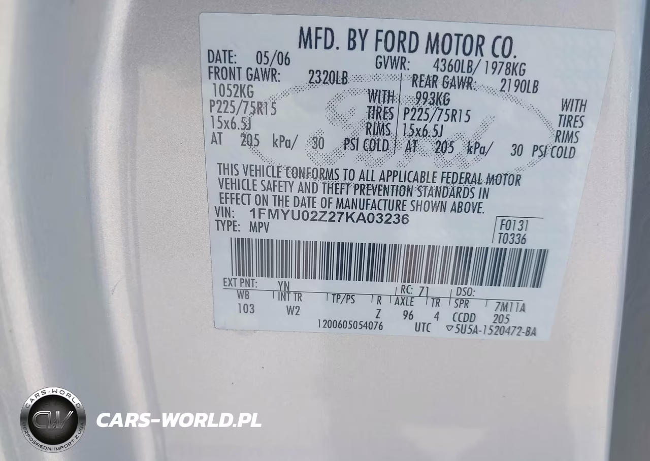 2007 Ford Escape Xls-Xls Manual VIN:1FMYU02Z27KA03236 - 9