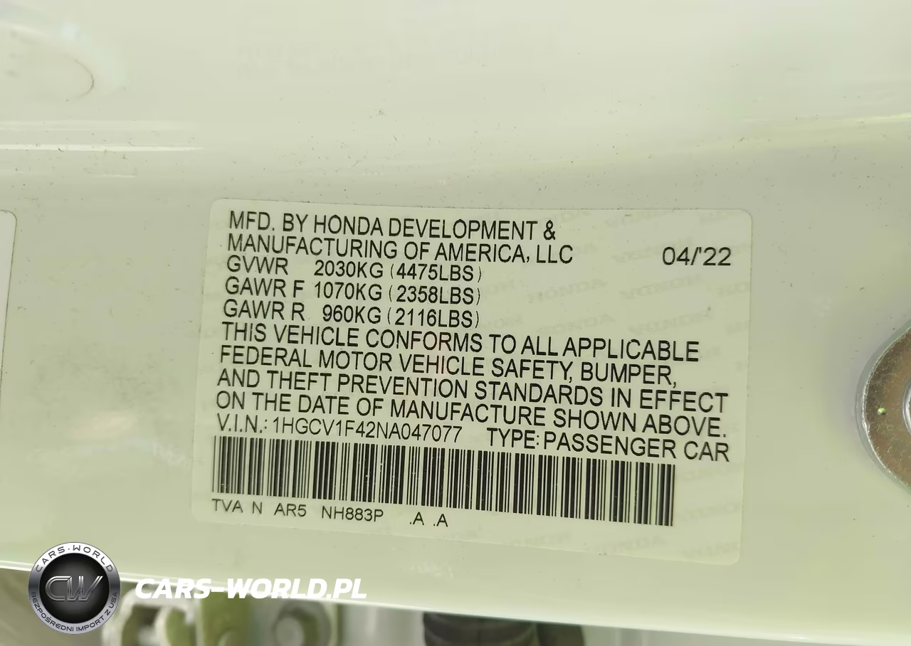 2022 Honda Accord Sport Special Edition VIN:1HGCV1F42NA047077 - 9