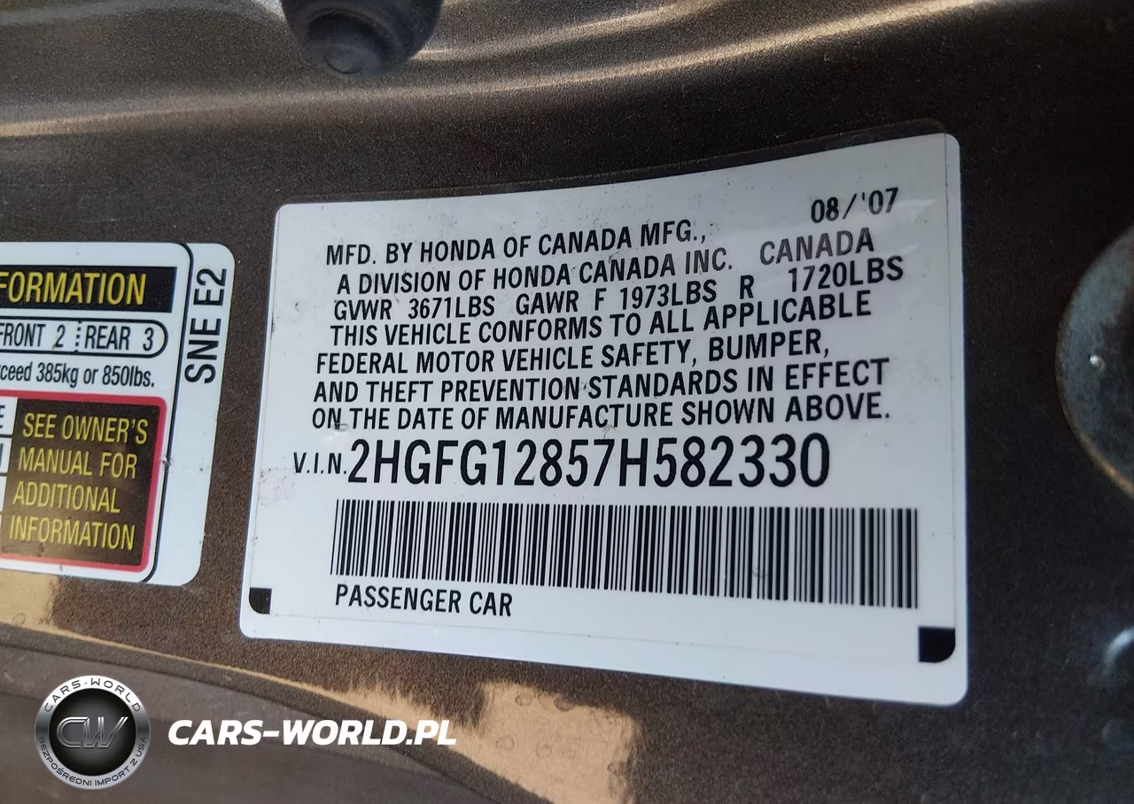 2007 Honda Civic Ex VIN:2HGFG12857H582330 - 9