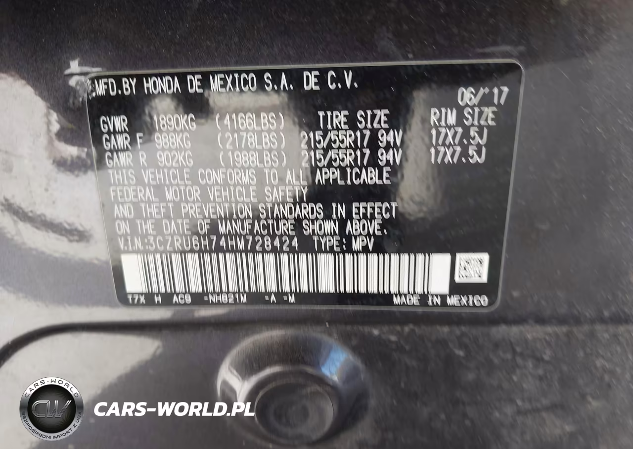 2017 Honda Hr-V Ex-L VIN:3CZRU6H74HM728424 - 9