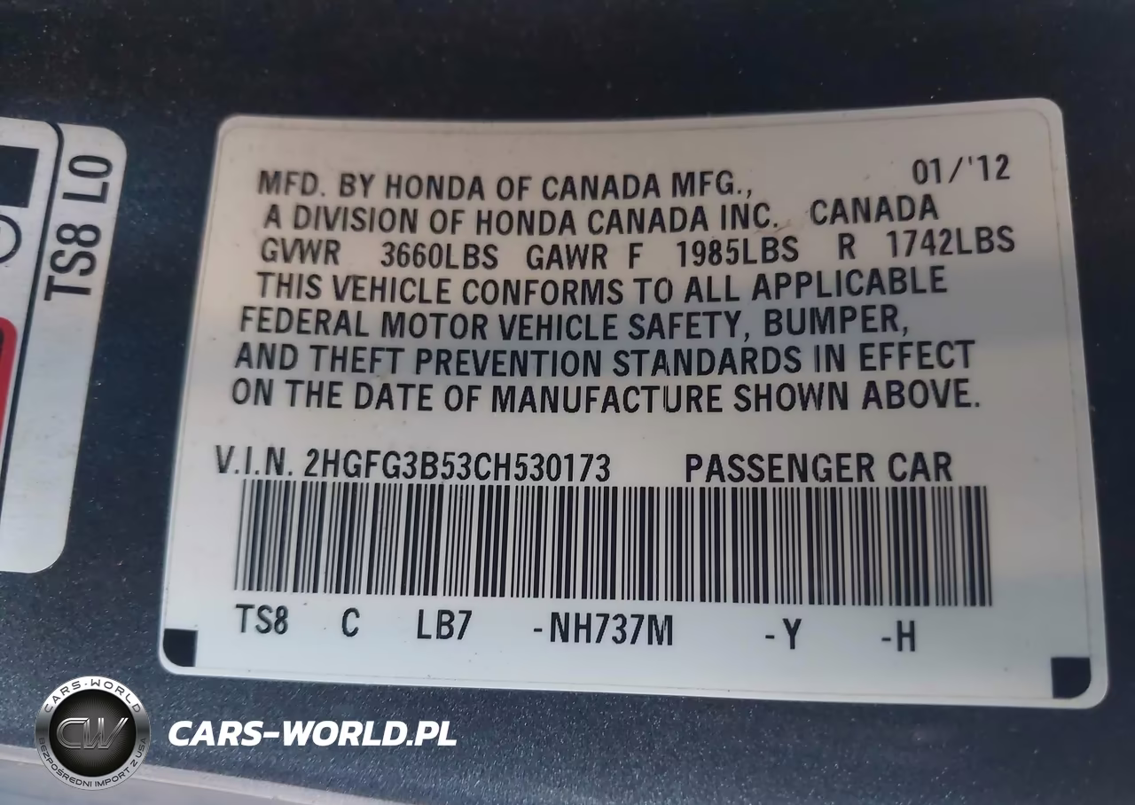 2012 Honda Civic Lx VIN:2HGFG3B53CH530173 - 9