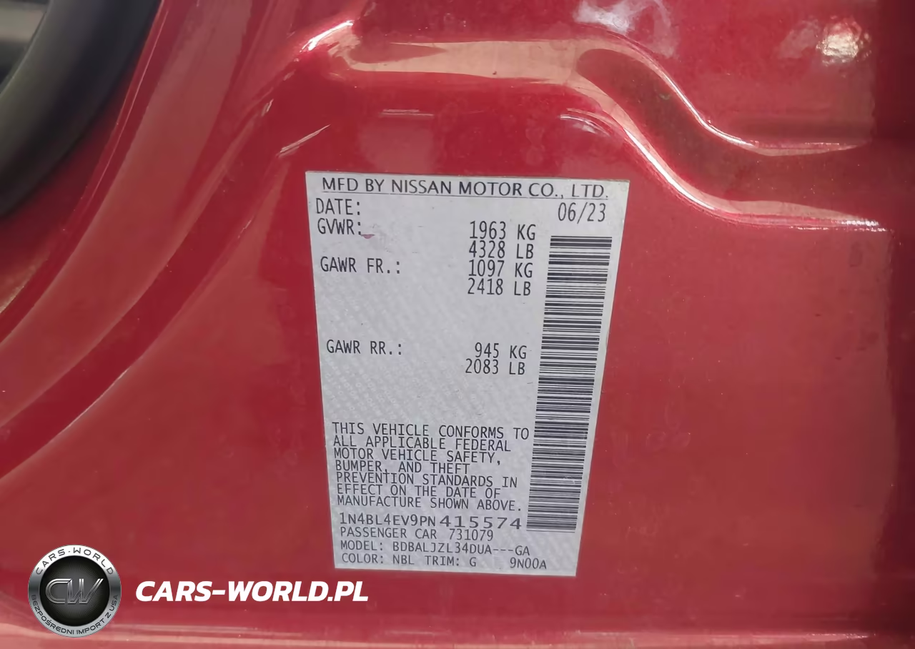 2023 Nissan Altima Sl Fwd VIN:1N4BL4EV9PN415574 - 9