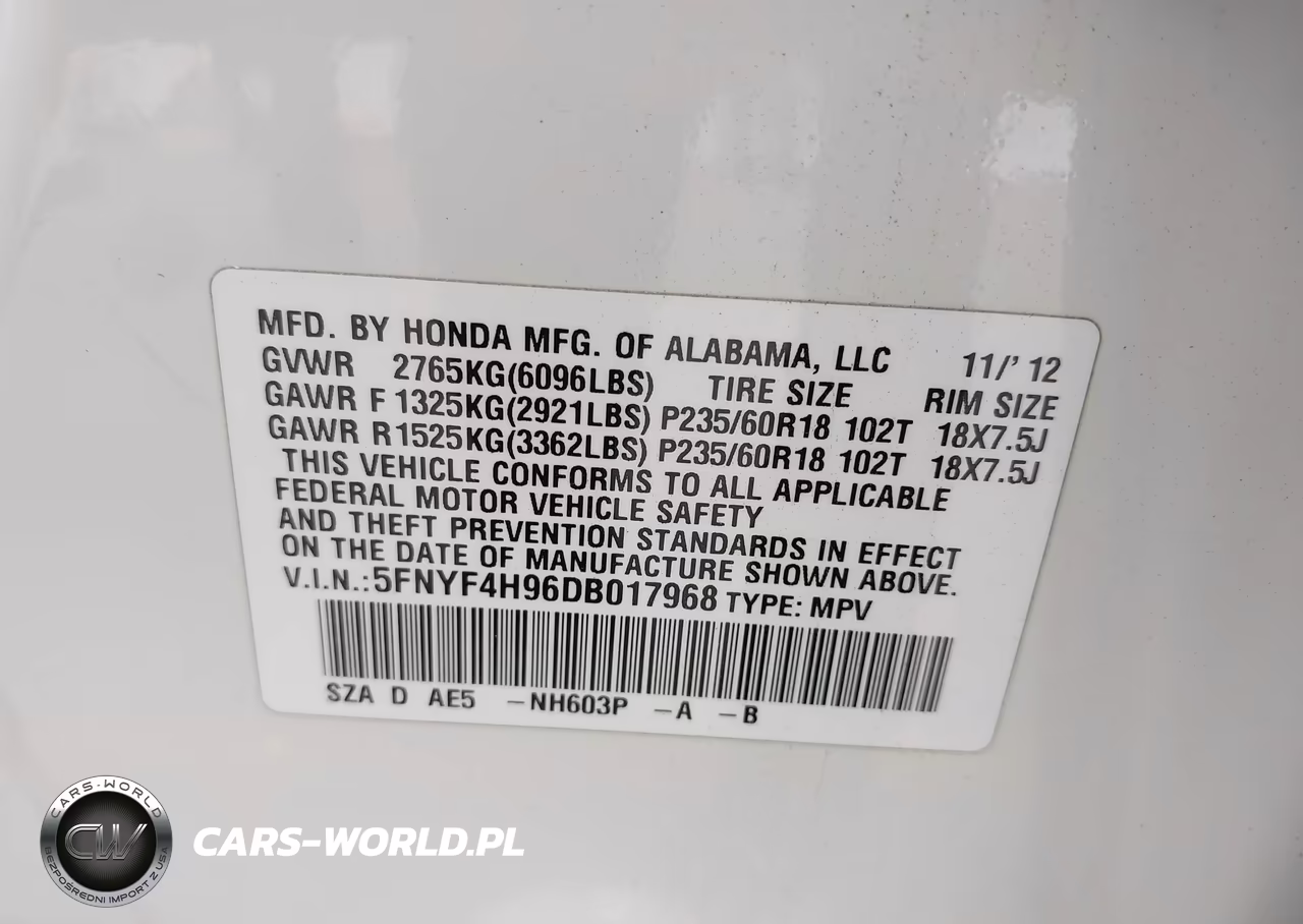 2013 Honda Pilot Touring VIN:5FNYF4H96DB017968 - 9