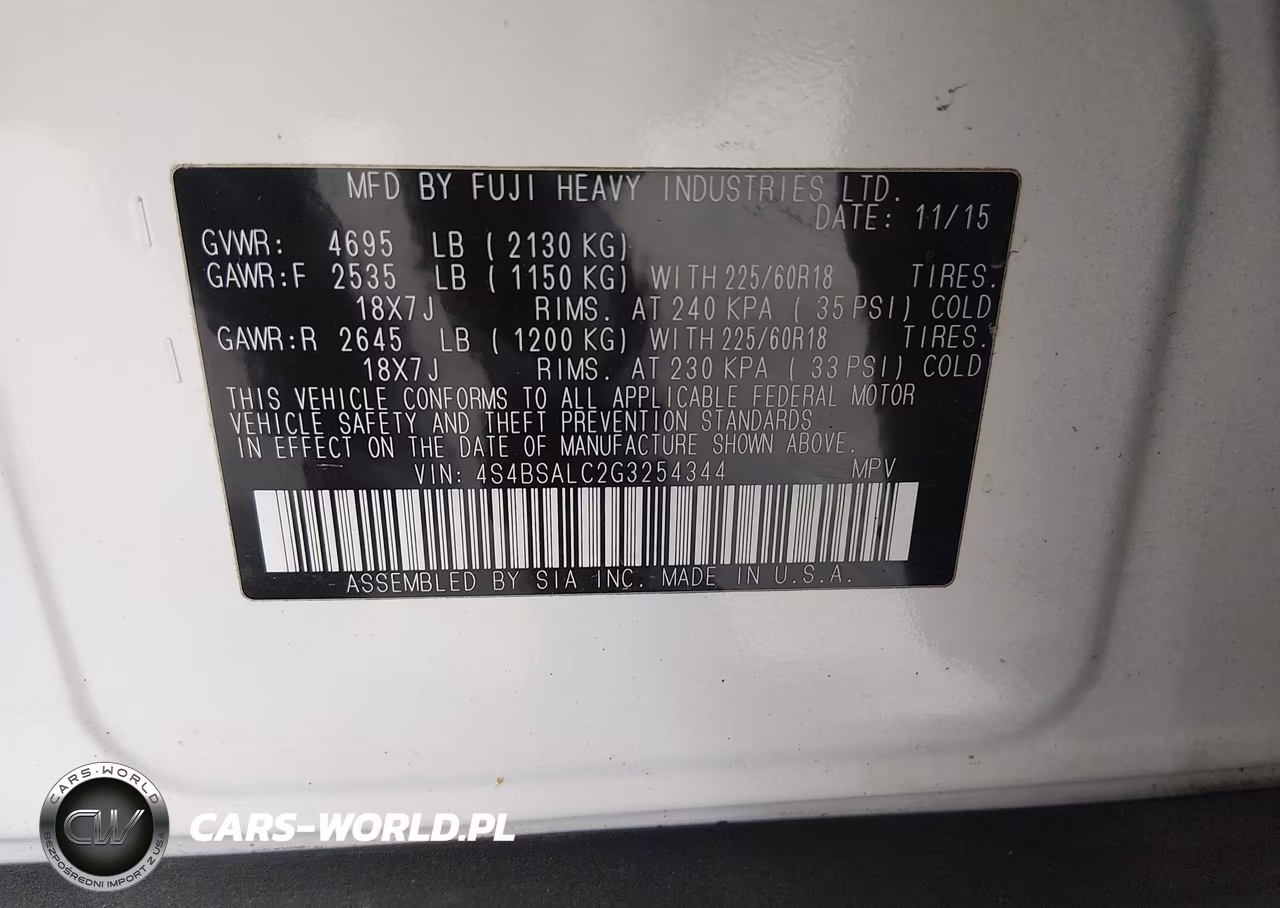2016 Subaru Outback 2.5I Limited VIN:4S4BSALC2G3254344 - 9