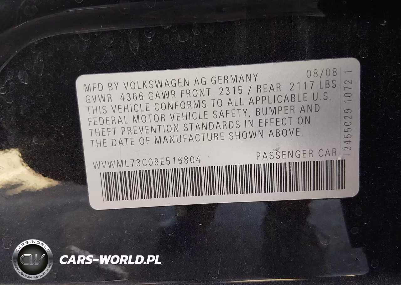 2009 Volkswagen Cc Sport VIN:WVWML73C09E516804 - 9