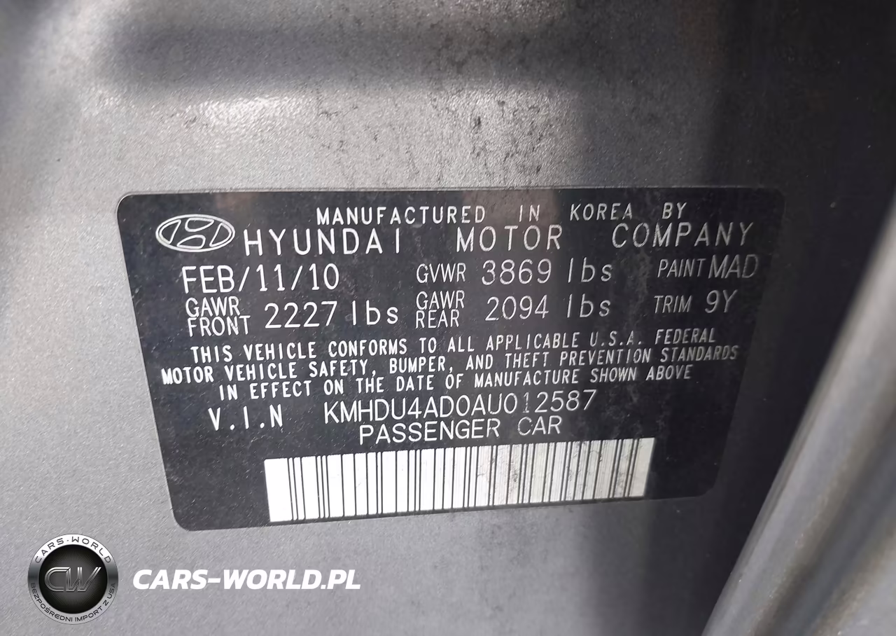2010 Hyundai Elantra Gls VIN:KMHDU4AD0AU012587 - 9