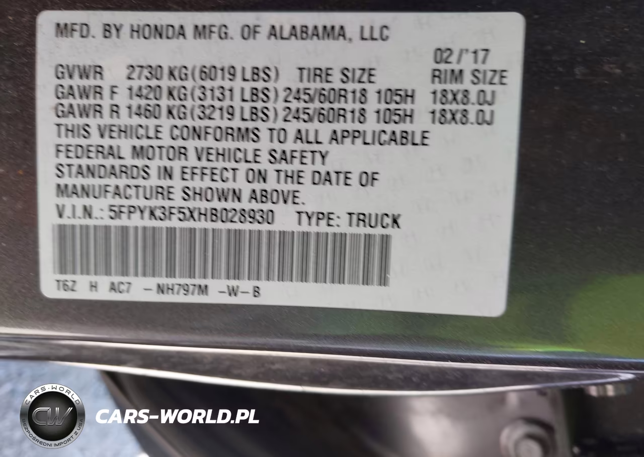 2017 Honda Ridgeline Rtl VIN:5FPYK3F5XHB028930 - 9
