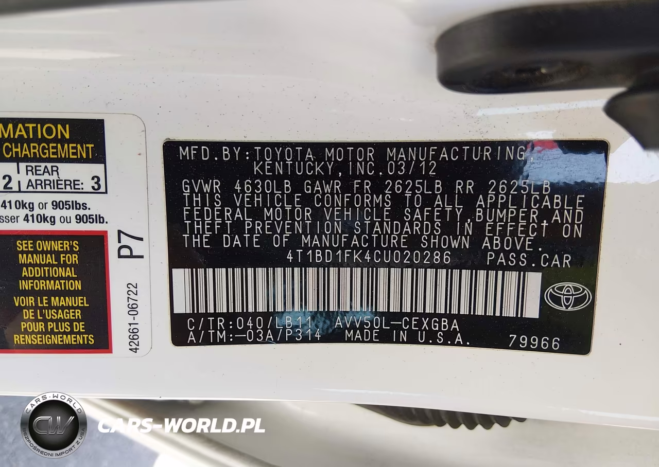 2012 Toyota Camry Hybrid Xle VIN:4T1BD1FK4CU020286 - 9