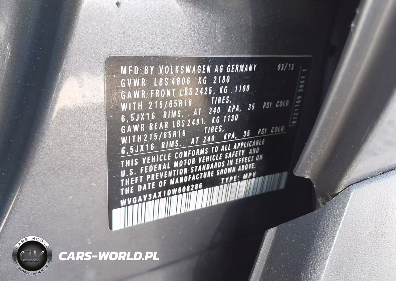 2013 Volkswagen Tiguan S VIN:WVGAV3AX1DW608286 - 9
