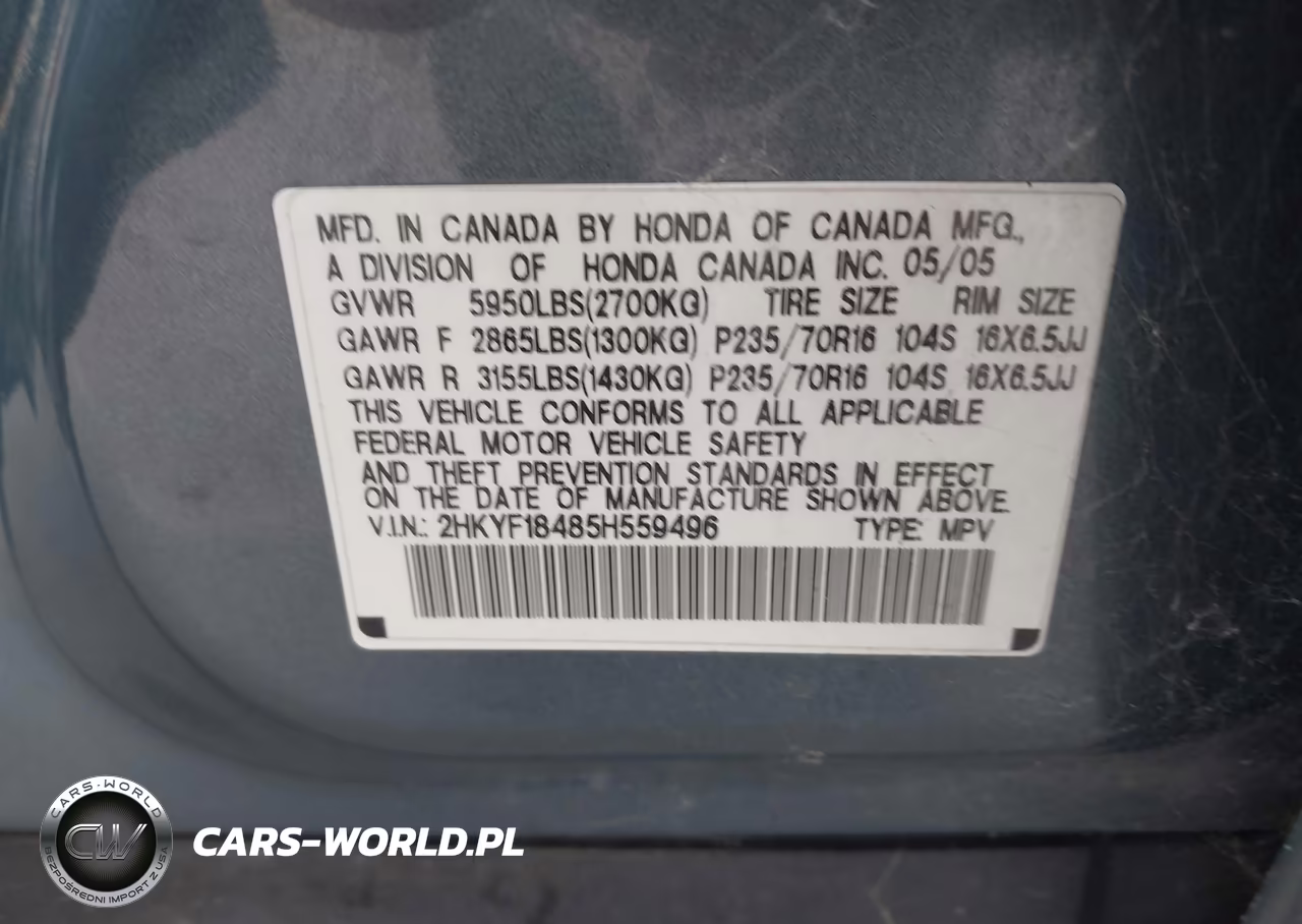 2005 Honda Pilot Ex VIN:2HKYF18485H559496 - 9