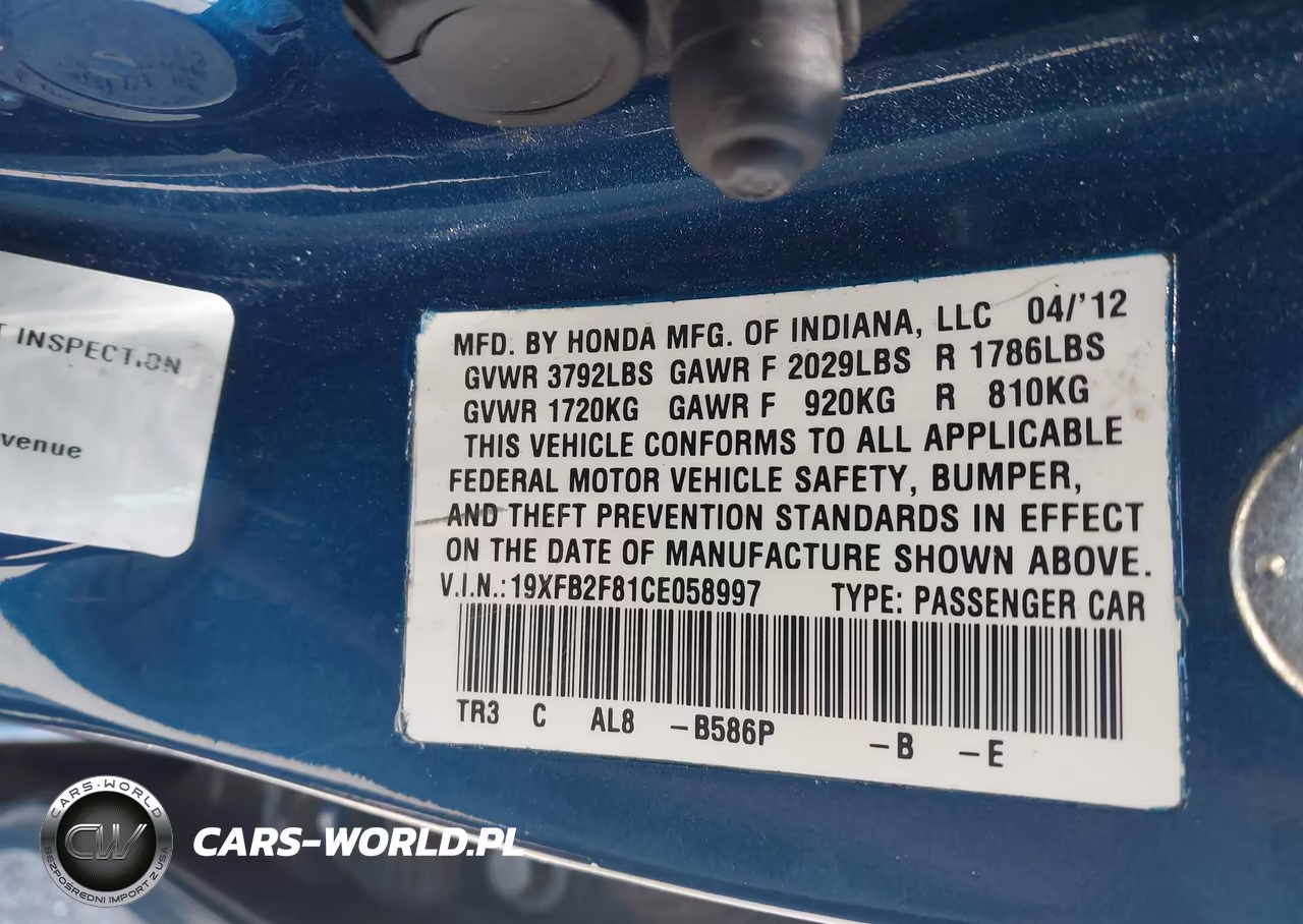 2012 Honda Civic Ex VIN:19XFB2F81CE058997 - 9
