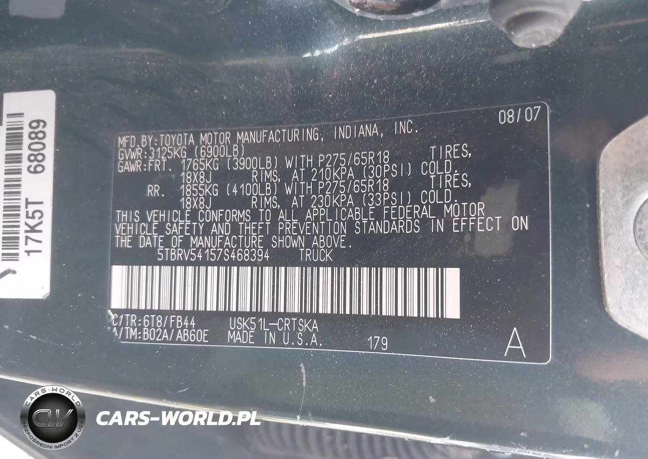 2007 Toyota Tundra Sr5 V8 VIN:5TBRV54157S468394 - 9