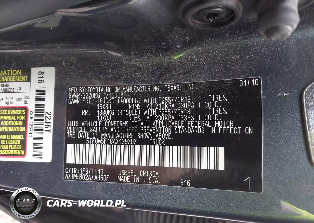 2010 Toyota Tundra Grade 5.7L V8 VIN:5TFUW5F18AX129707 - 9