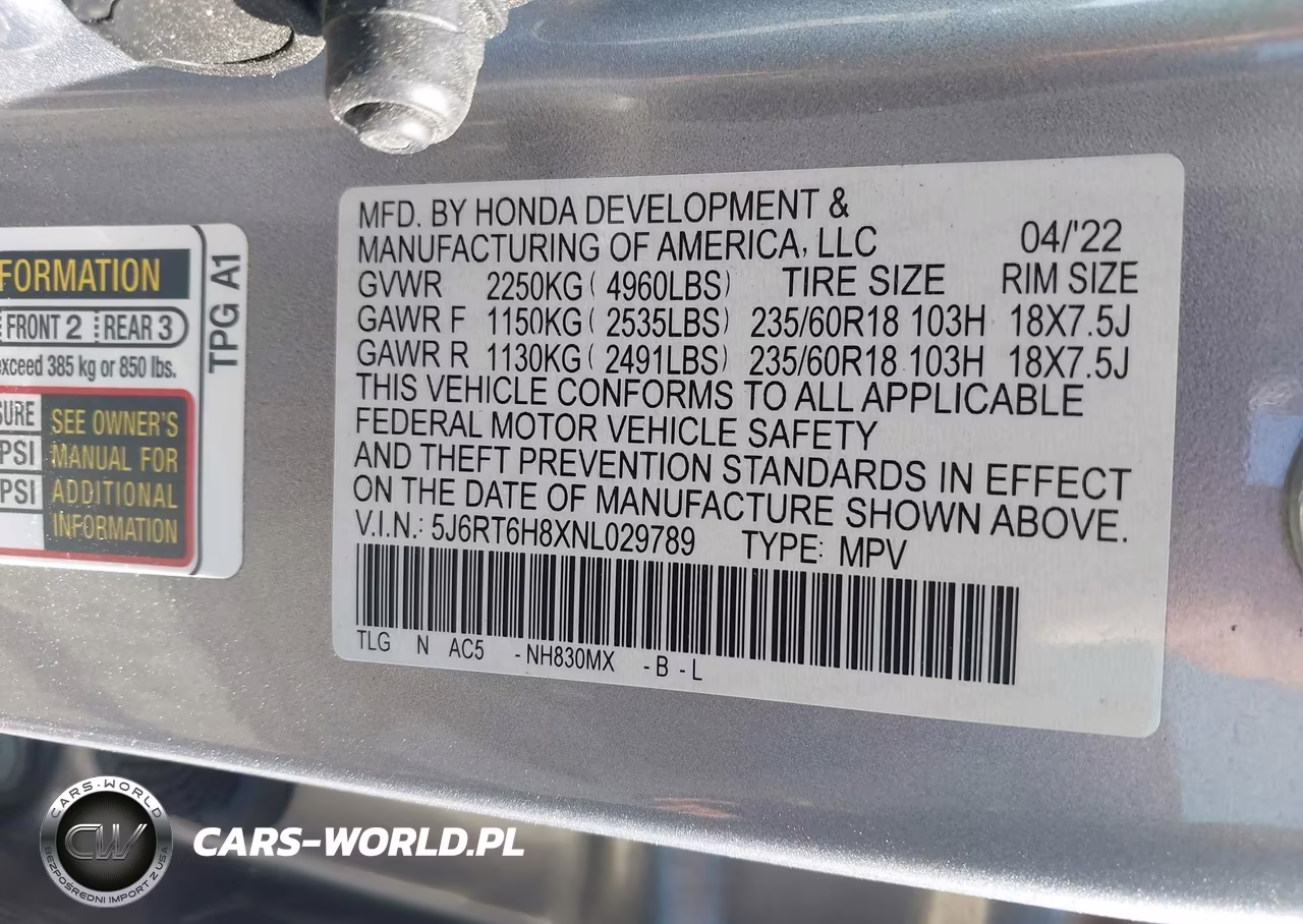 2022 Honda Cr-V Hybrid Ex-L VIN:5J6RT6H8XNL029789 - 9