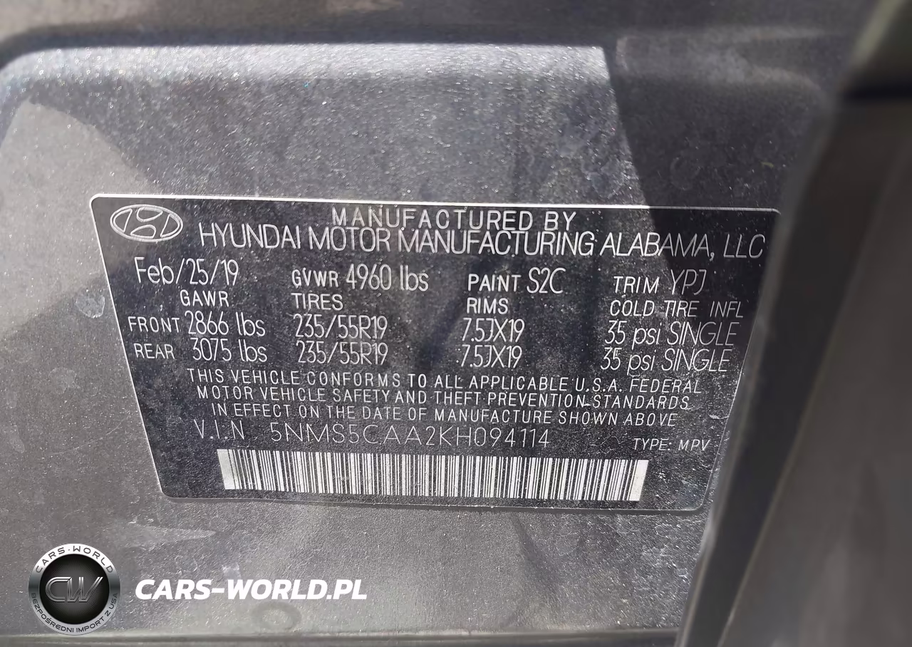 2019 Hyundai Santa Fe Limited 2.0T VIN:5NMS5CAA2KH094114 - 9