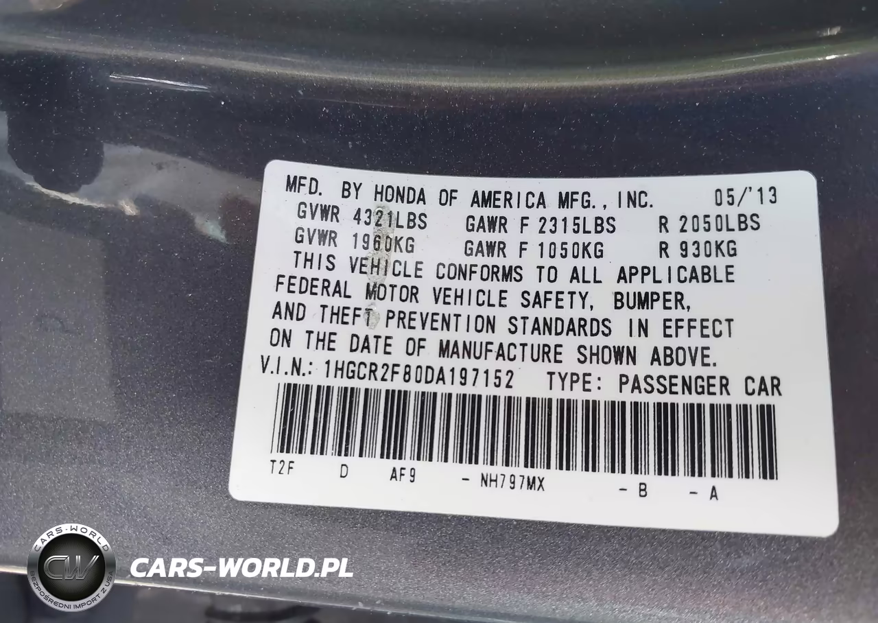 2013 Honda Accord Ex-L VIN:1HGCR2F80DA197152 - 9