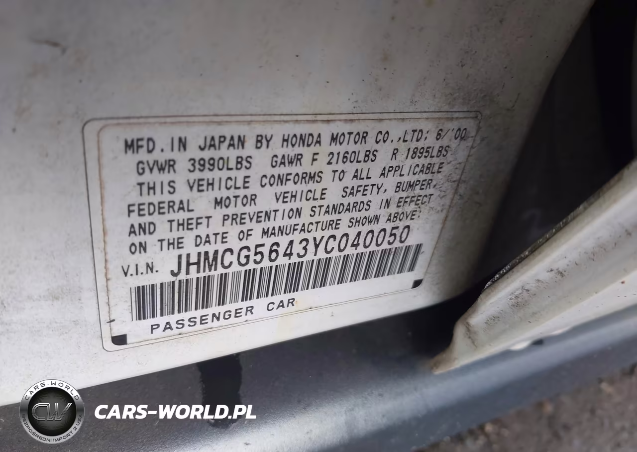 2000 Honda Accord 2.3 Lx VIN:JHMCG5643YC040050 - 9