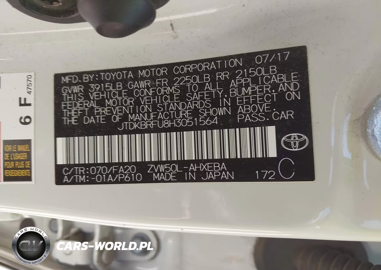 2017 Toyota Prius One VIN:JTDKBRFU8H3051564 - 9