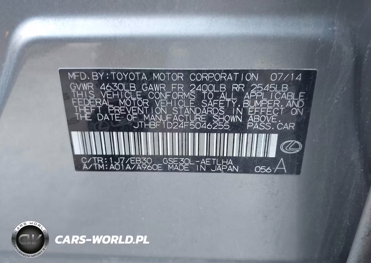 2015 Lexus Is 250 VIN:JTHBF1D24F5046255 - 9