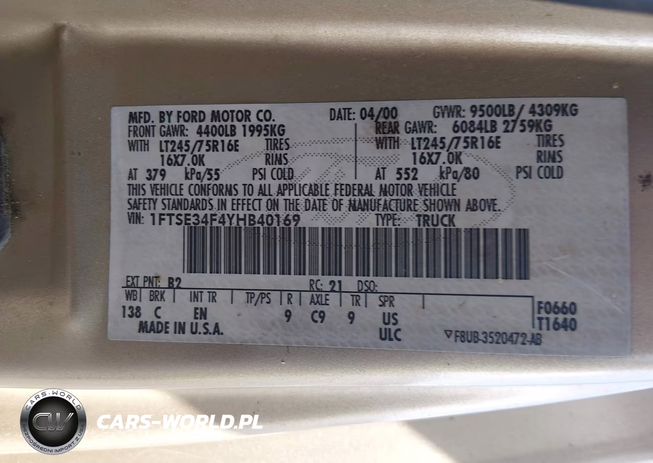 2000 Ford E-350 Super Duty Commercial-Recreational VIN:1FTSE34F4YHB40169 - 9