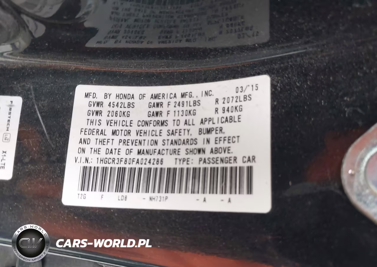 2015 Honda Accord Ex-L V-6 VIN:1HGCR3F80FA024286 - 9