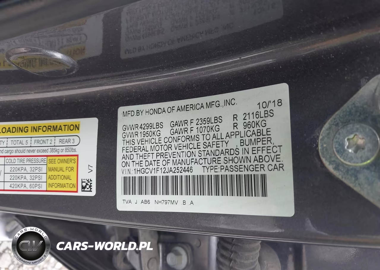 2018 Honda Accord Lx VIN:1HGCV1F12JA252446 - 9