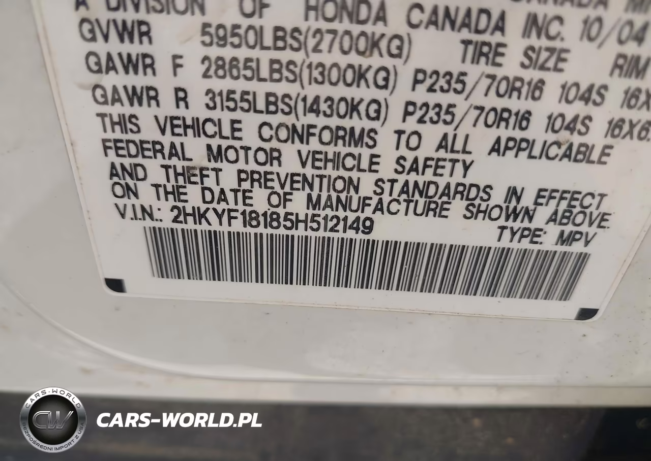 2005 Honda Pilot Lx VIN:2HKYF18185H512149 - 9