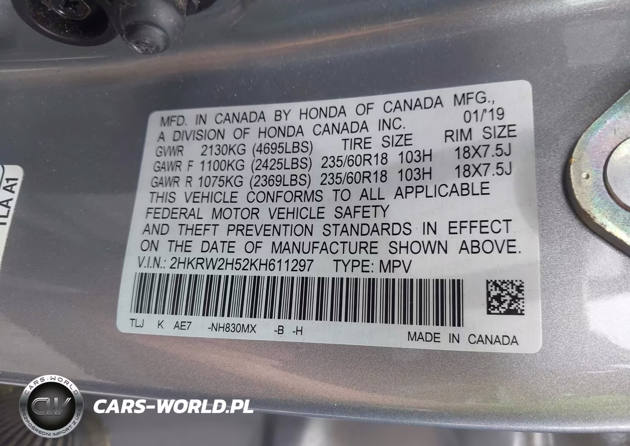 2019 Honda Cr-V Ex VIN:2HKRW2H52KH611297 - 9