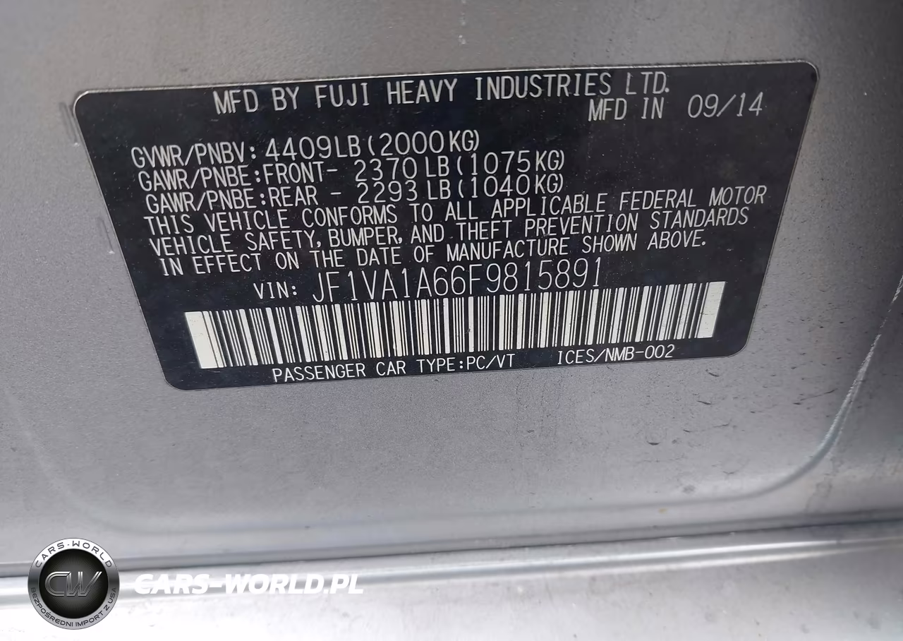 2015 Subaru Wrx VIN:JF1VA1A66F9815891 - 9