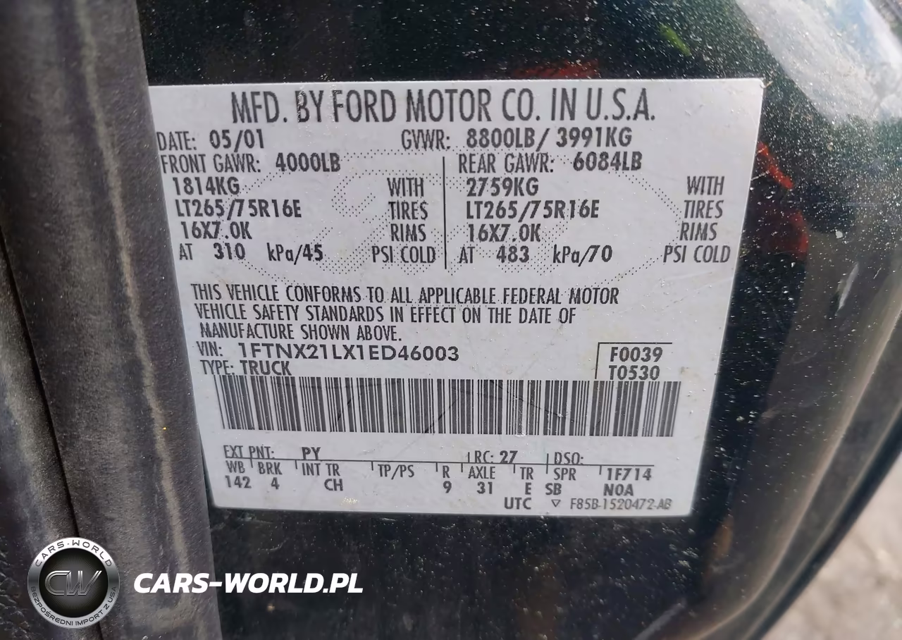 2001 Ford F-250 VIN:1FTNX21LX1ED46003 - 9