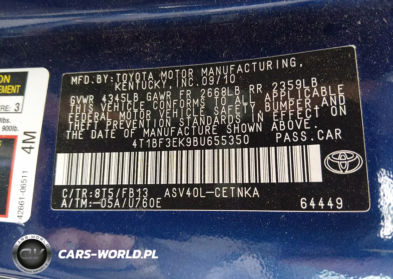 2011 Toyota Camry Le VIN:4T1BF3EK9BU655350 - 9