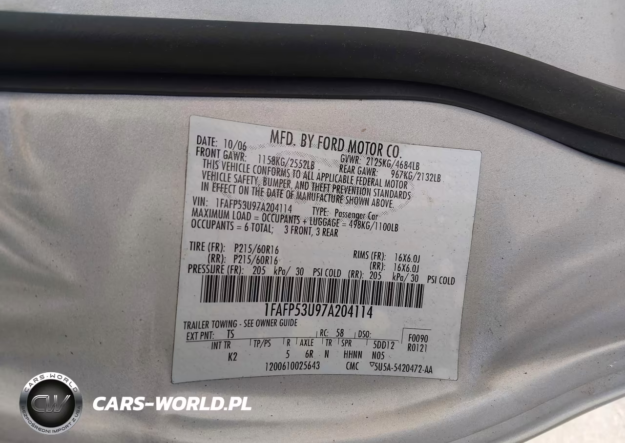 2007 Ford Taurus Se VIN:1FAFP53U97A204114 - 9
