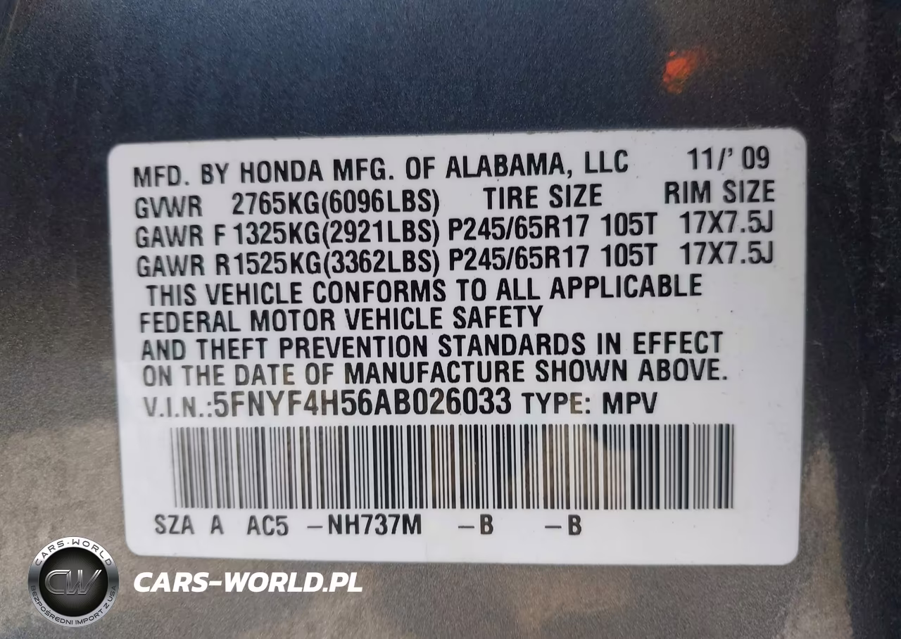 2010 Honda Pilot Ex-L VIN:5FNYF4H56AB026033 - 9