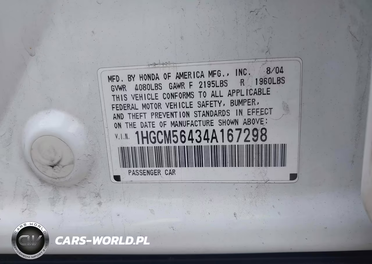 2004 Honda Accord 2.4 Lx VIN:1HGCM56434A167298 - 9