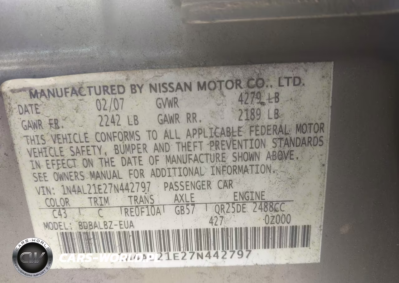 2007 Nissan Altima 2.5 S VIN:1N4AL21E27N442797 - 9