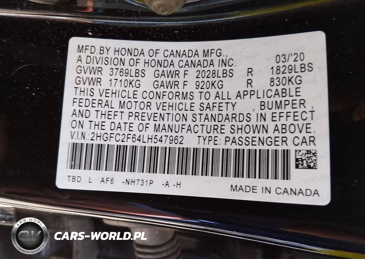 2020 Honda Civic Lx VIN:2HGFC2F64LH547962 - 9