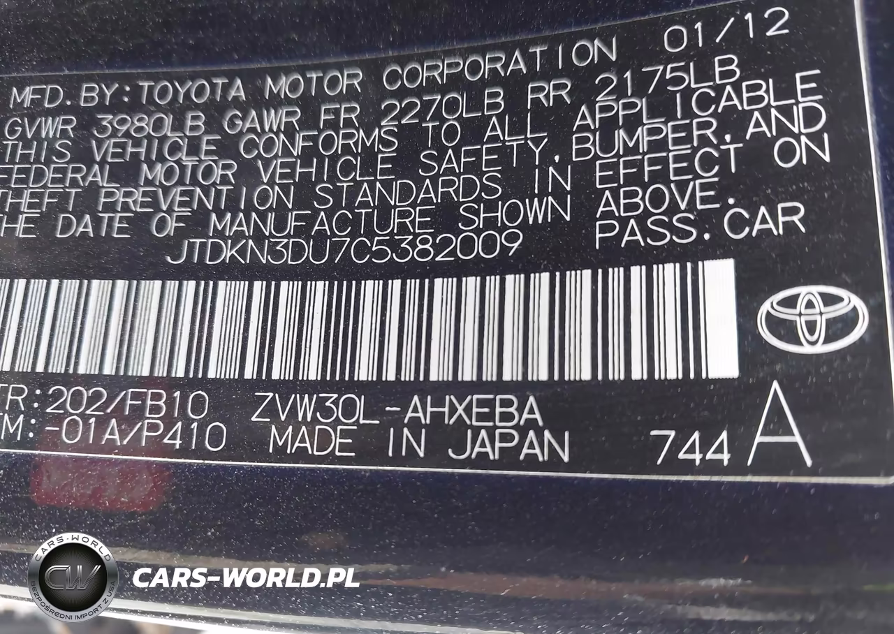 2012 Toyota Prius Two VIN:JTDKN3DU7C5382009 - 9