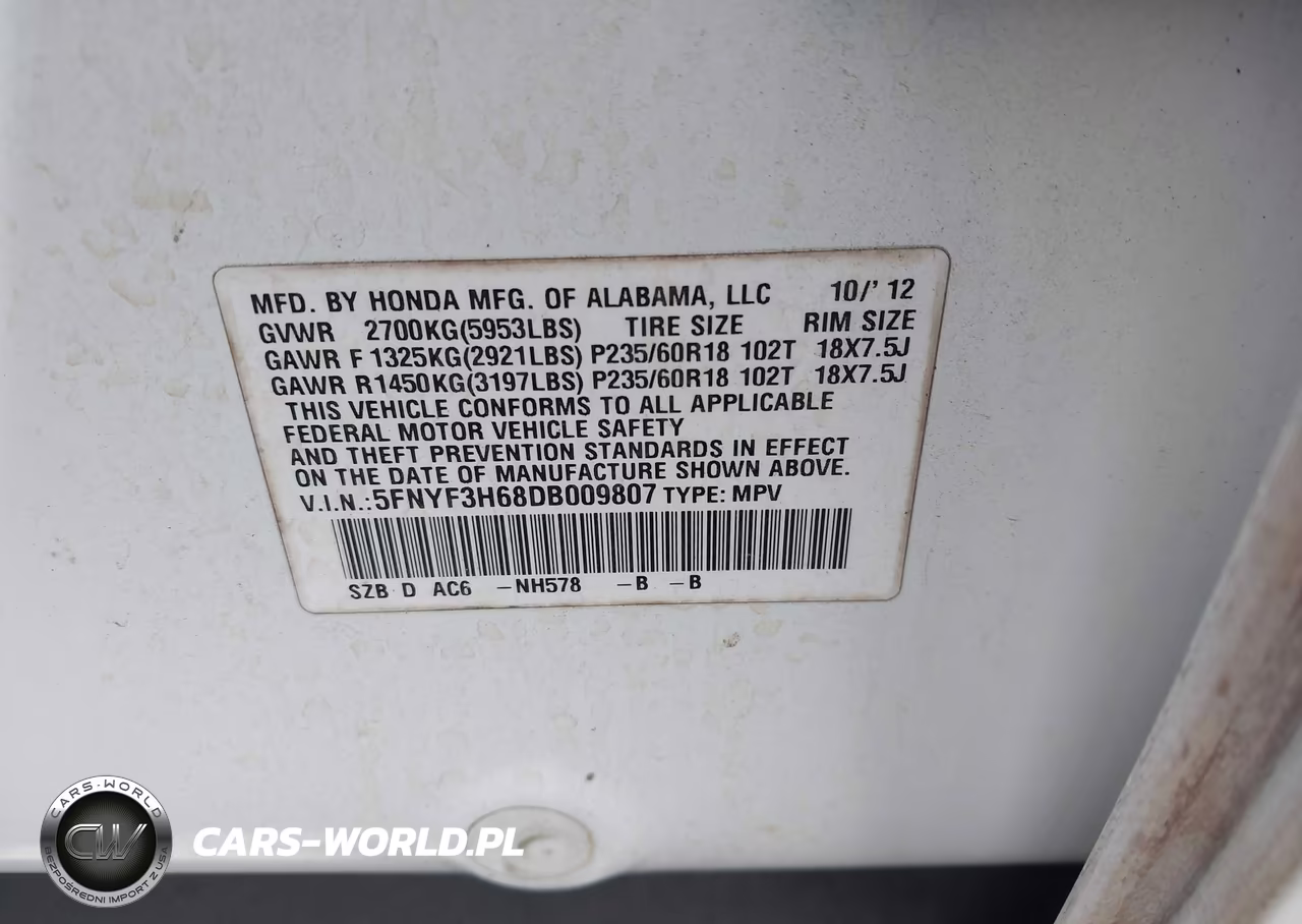 2013 Honda Pilot Ex-L VIN:5FNYF3H68DB009807 - 9