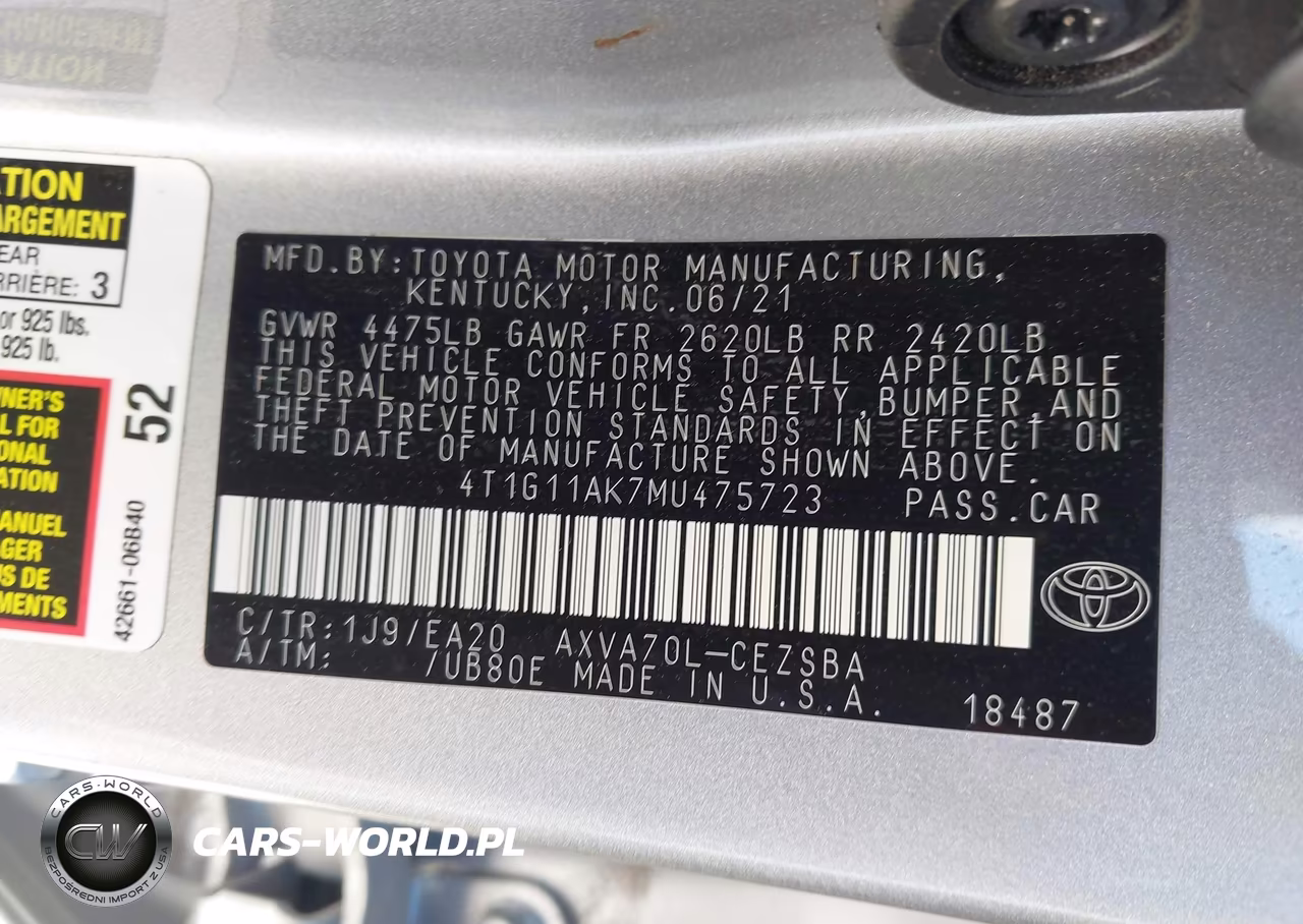 2021 Toyota Camry Se VIN:4T1G11AK7MU475723 - 9