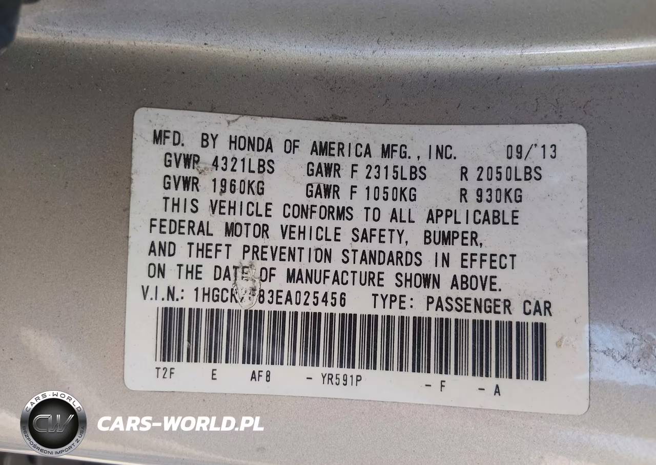 2014 Honda Accord Ex-L VIN:1HGCR2F83EA025456 - 9