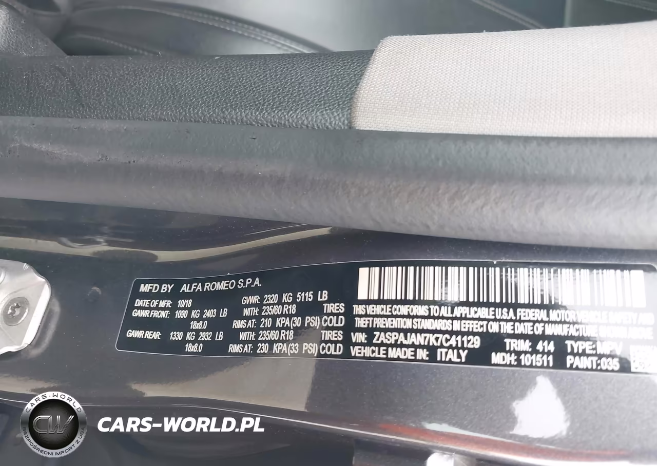 2019 Alfa Romeo Stelvio Rwd VIN:ZASPAJAN7K7C41129 - 9