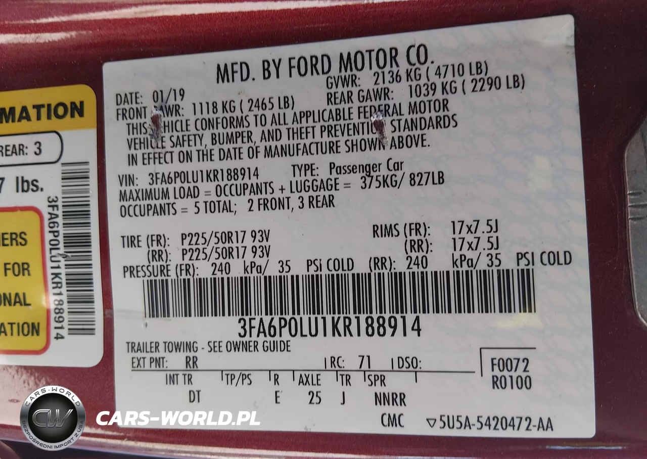 2019 Ford Fusion Hybrid Se VIN:3FA6P0LU1KR188914 - 9