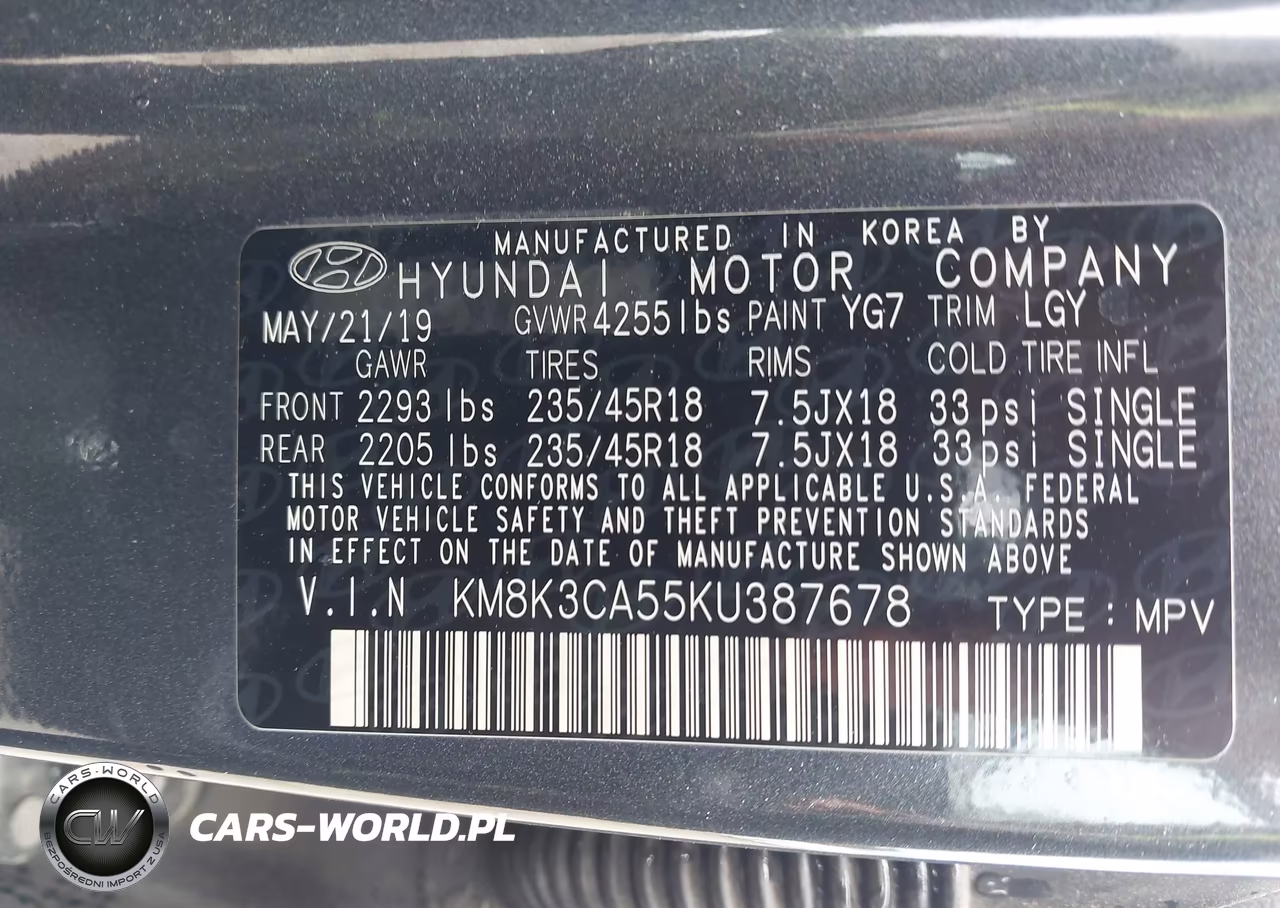 2019 Hyundai Kona Limited VIN:KM8K3CA55KU387678 - 9