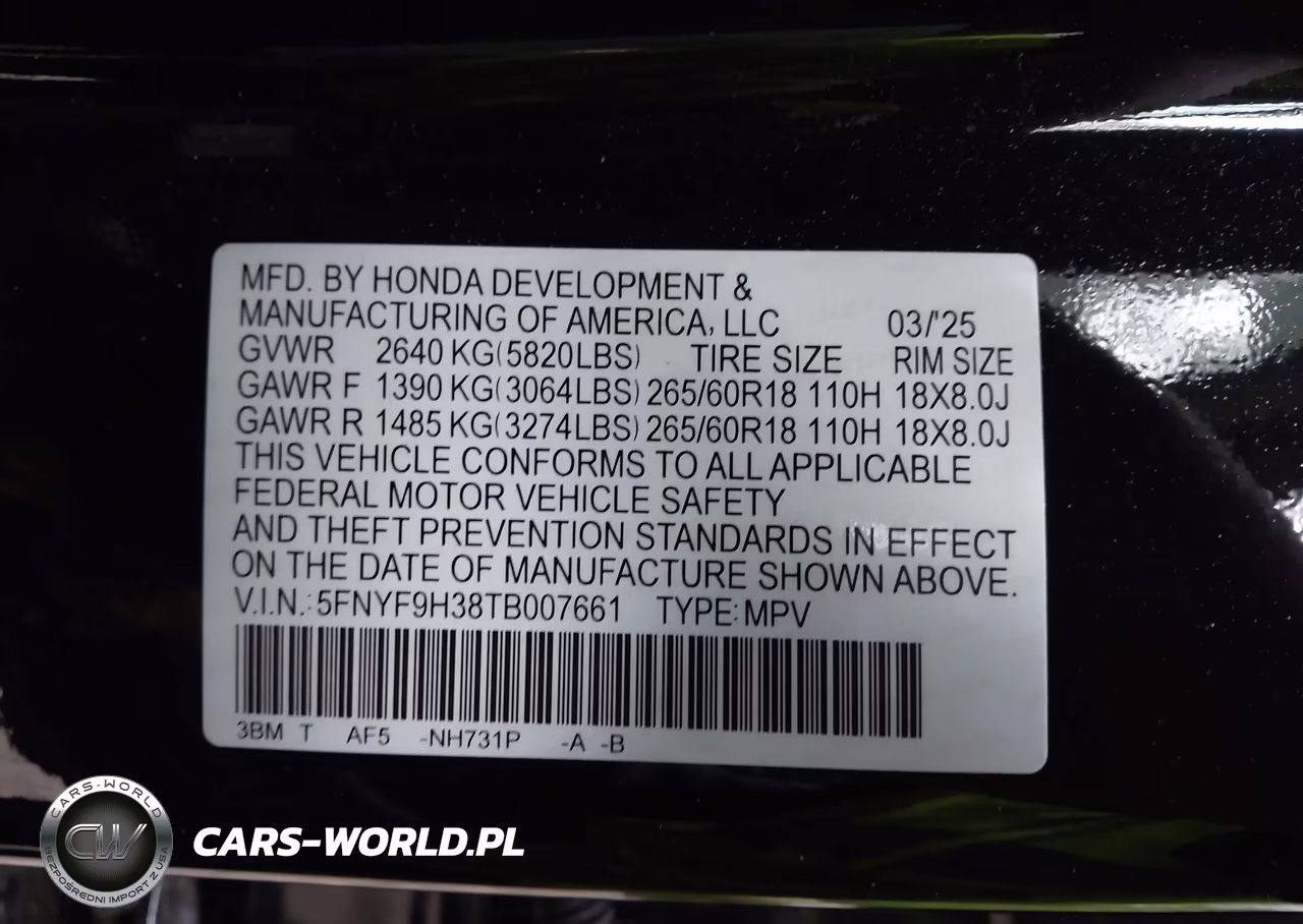 2026 Honda Passport Awd Rtl-Awd Rtl Blackout-Awd Rtl Towing VIN:5FNYF9H38TB007661 - 9