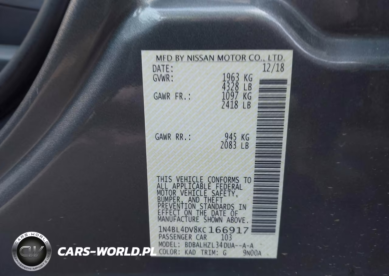 2019 Nissan Altima 2.5 Sv VIN:1N4BL4DV8KC166917 - 9