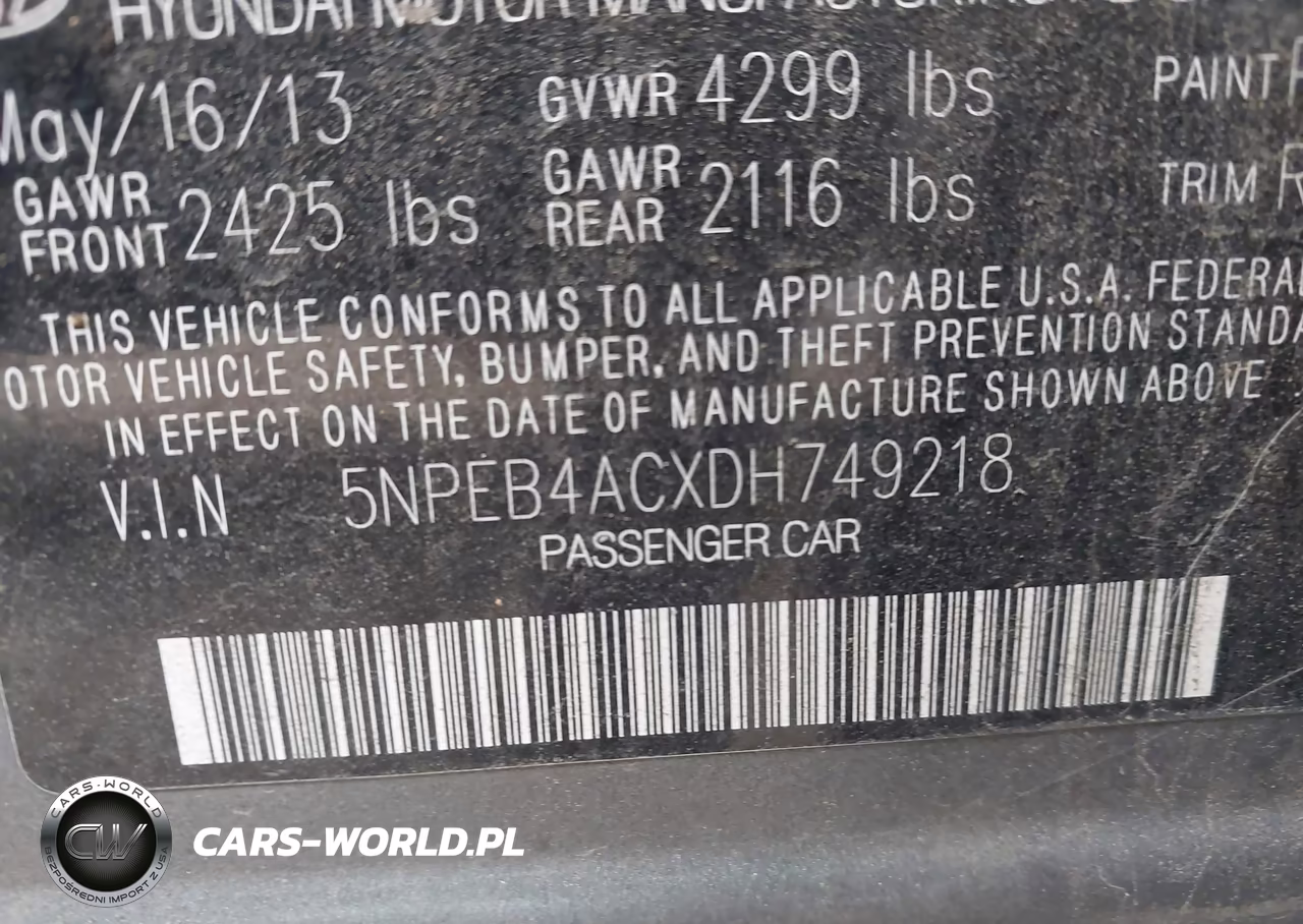 2013 Hyundai Sonata Gls VIN:5NPEB4ACXDH749218 - 9