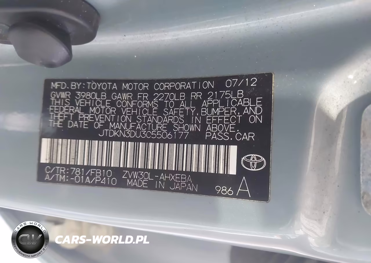 2012 Toyota Prius Two VIN:JTDKN3DU3C5506177 - 9