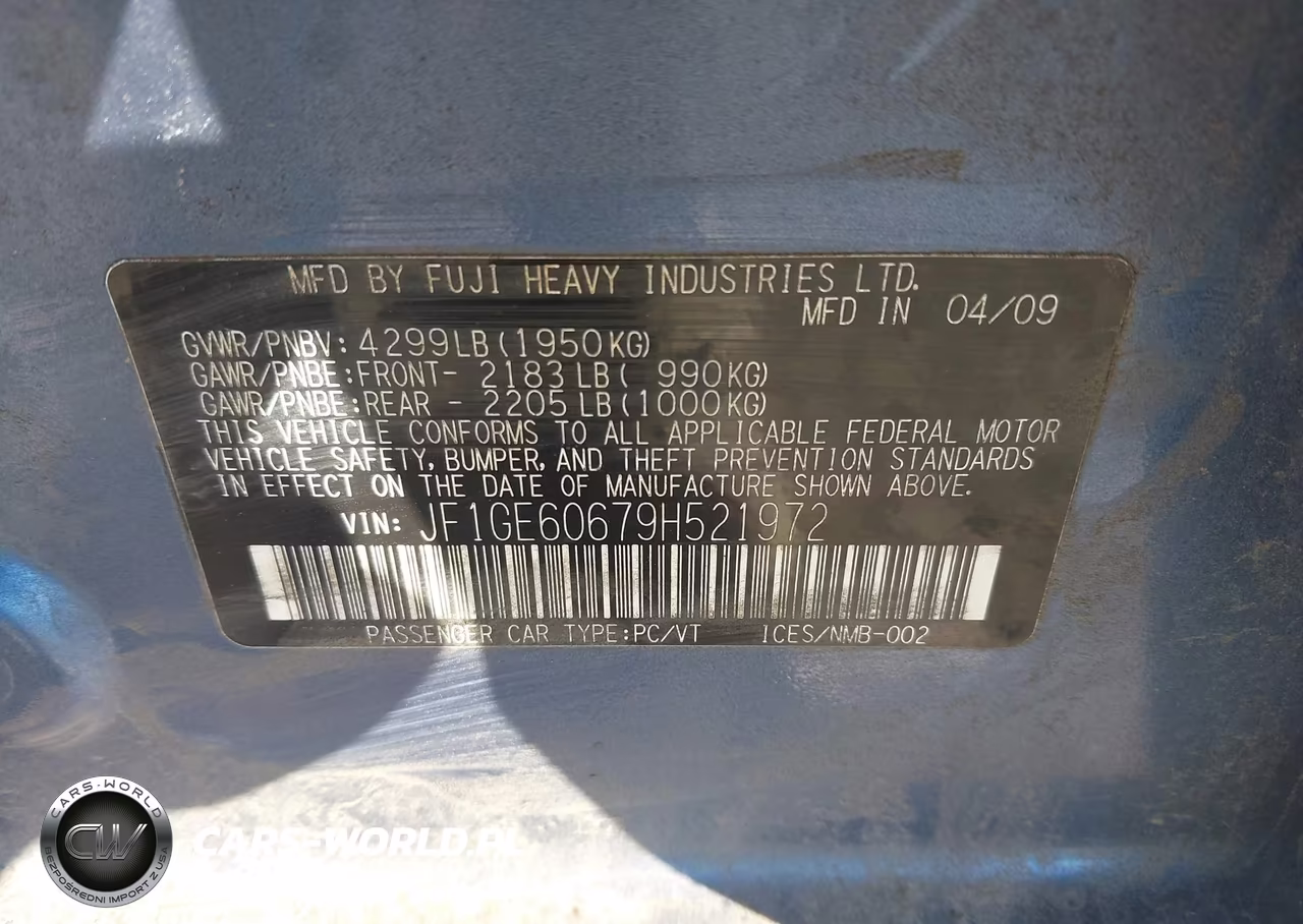 2009 Subaru Impreza 2.5I VIN:JF1GE60679H521972 - 9