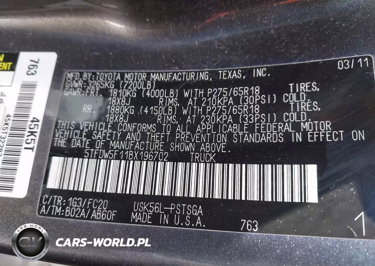 2011 Toyota Tundra Grade 5.7L V8 VIN:5TFDW5F11BX196702 - 9